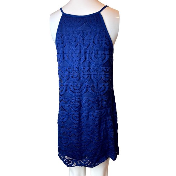 Lily-Rose Womens Lace Shift Mini Dress 13823U56H4 Halter Neck Sleeveless Navy M - Picture 2 of 7